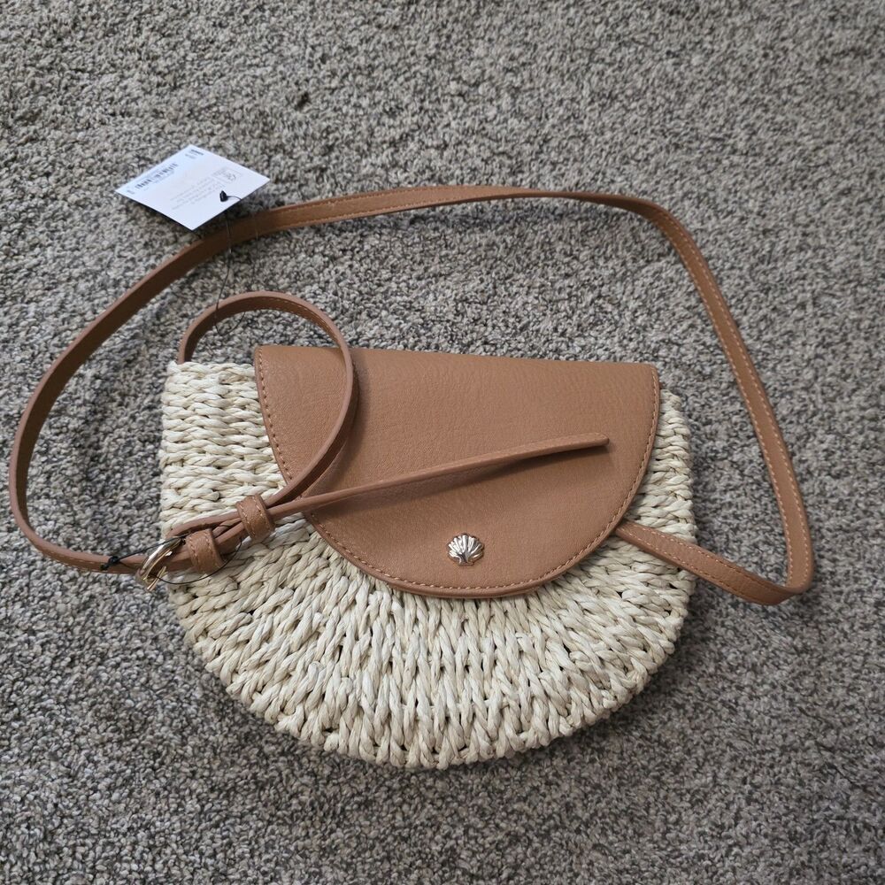 NWT Lauren Conrad Leila Straw Crossbody Bag Woven Travel Beach Tan Brown